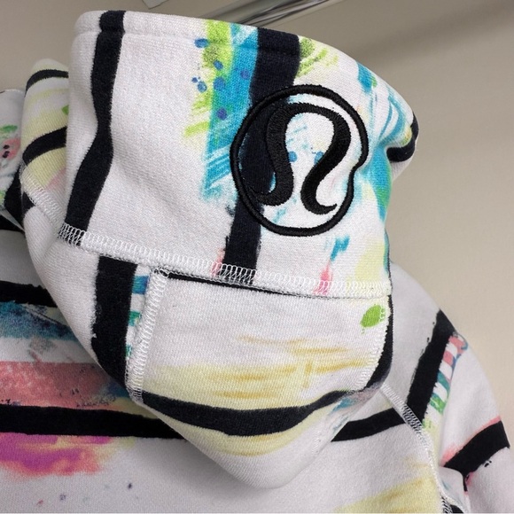 Lululemon Scuba Hoodie Size 4 Classic Lulu Rare White Paint Splash Stripe Print - Picture 5 of 12